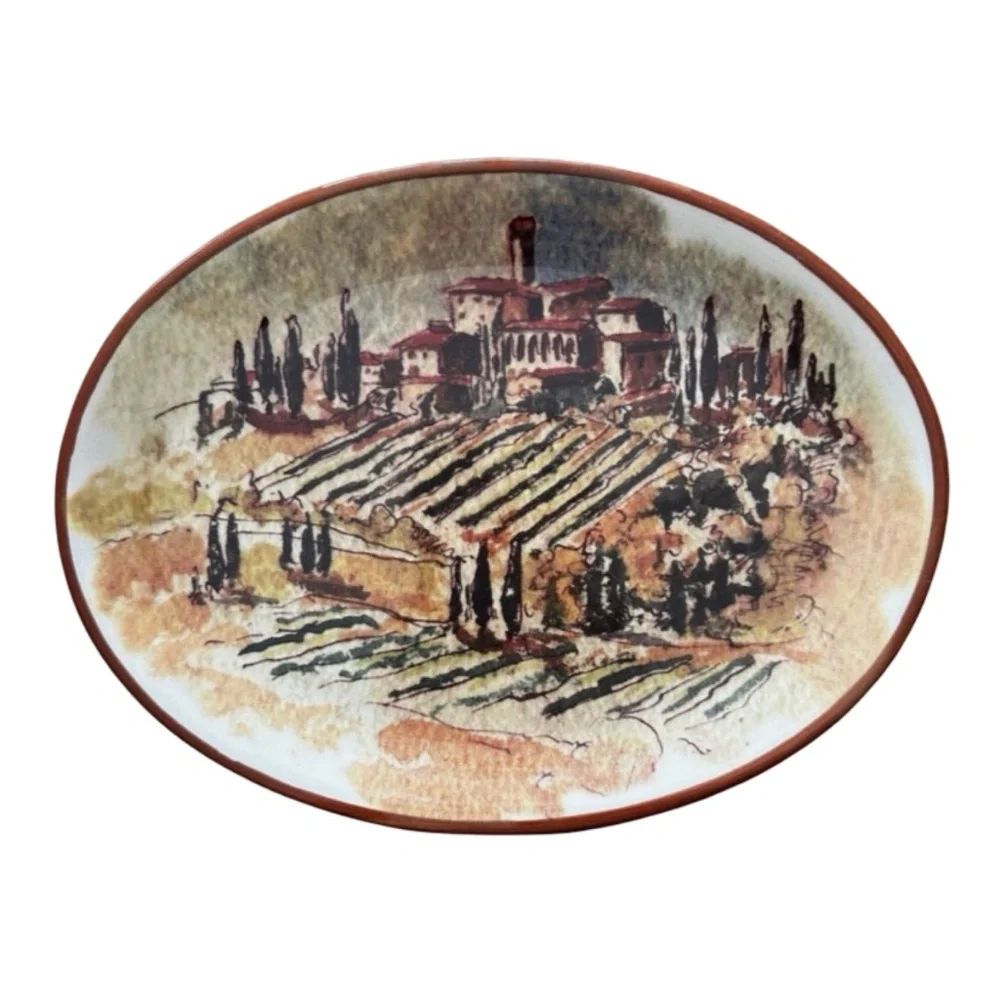 WILLIAMS SONOMA Oval Appetizer Plate Tuscany Italy Landscape 7.5”x 6” (set of 3)